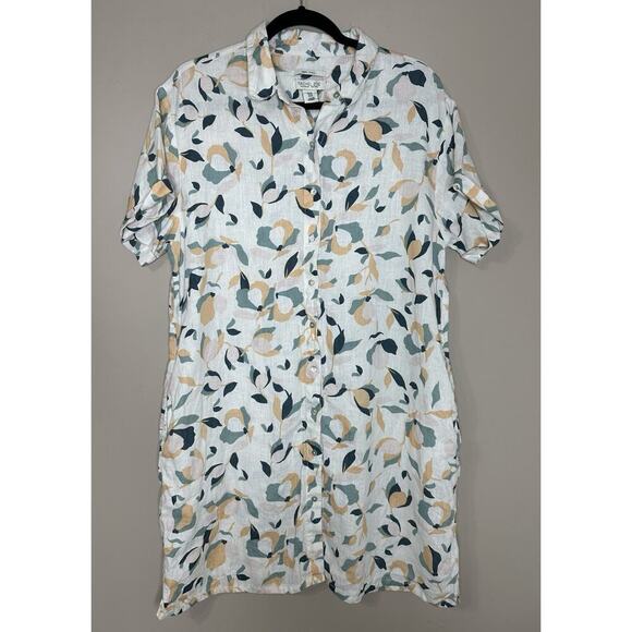 RACHEL ZOE Printed 100% Linen Button Down Shirt Dress Size Large XL RESORT VACAY - Picture 1 of 8
